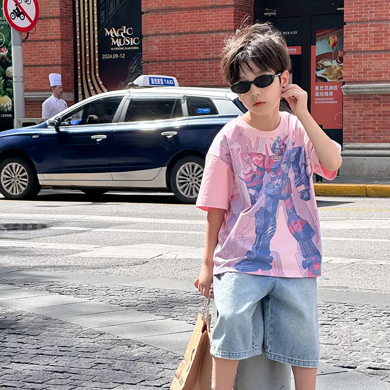 2025 Summer Boys Loose Pink T-Shirt Medium Large - Image 2