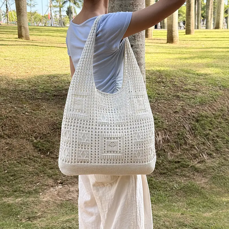 Women's White Knitted Crossbody Bag Large Capacity — feature 8