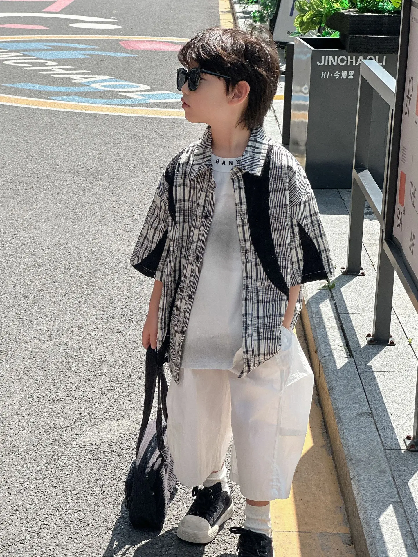 Kids Cotton Plaid Shirt White Pants Summer Wear 2025 - Image 6
