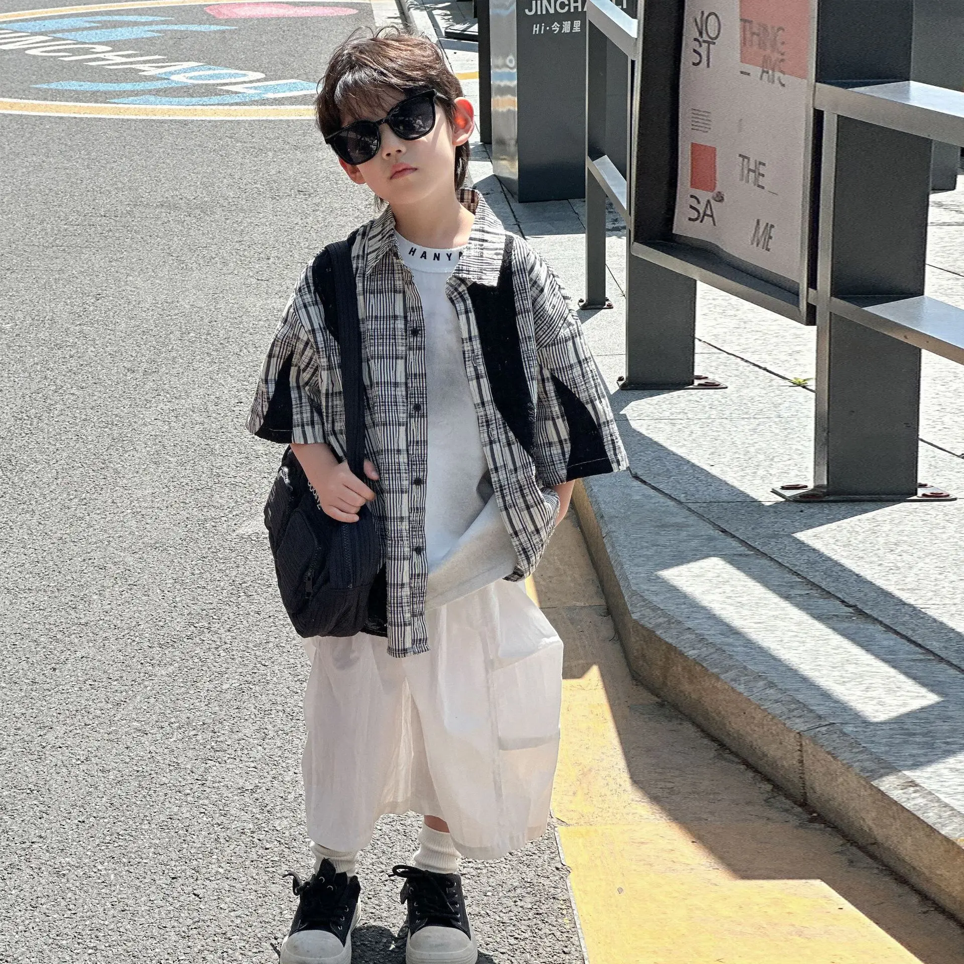 Kids Cotton Plaid Shirt White Pants Summer Wear 2025 — feature 10