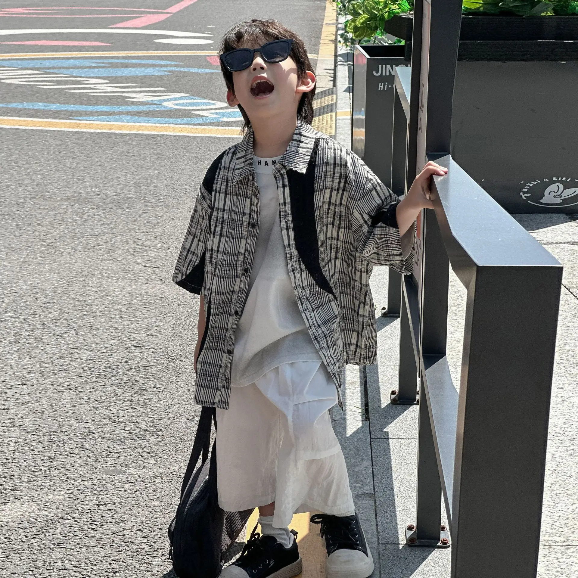 Kids Cotton Plaid Shirt White Pants Summer Wear 2025 — feature 12