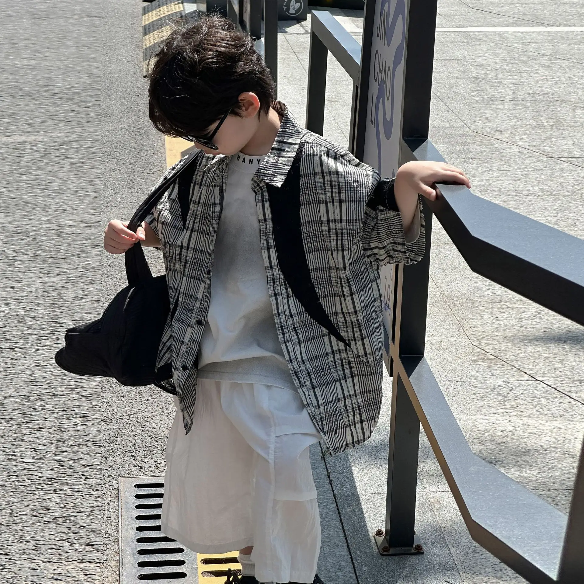 Kids Cotton Plaid Shirt White Pants Summer Wear 2025 — feature 8