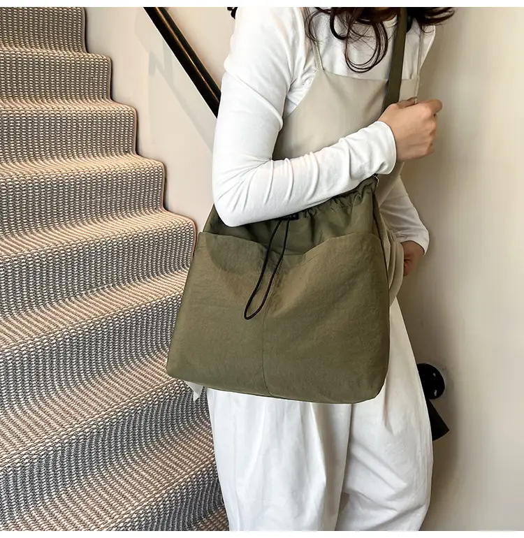 Women's Beige Drawstring Shoulder Bag with Cute Bear Earring — feature 28