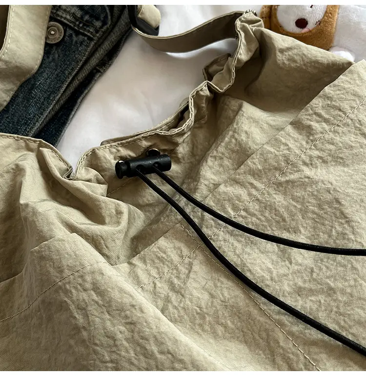 Women's Beige Drawstring Shoulder Bag with Cute Bear Earring — feature 36