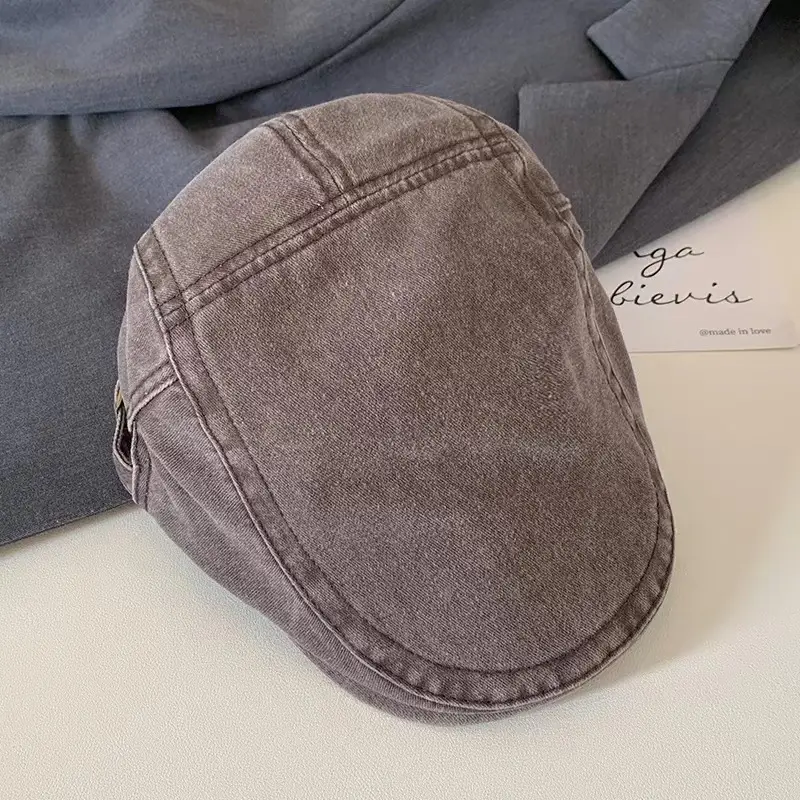 Japanese Washed Duckbill Cap Retro Brown Large Head Circumference - Image 5