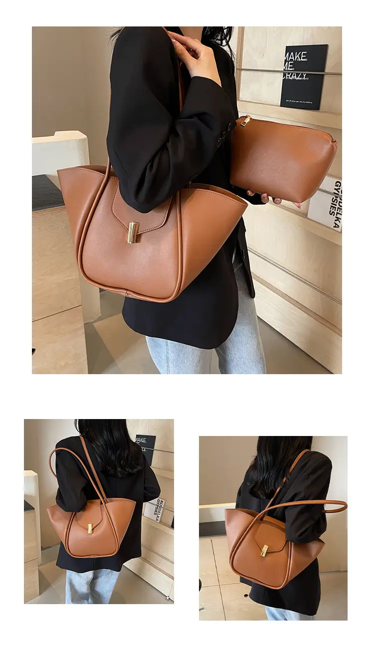 Brown Crossbody Shoulder Bag for Women with Gold Clasp — feature 14