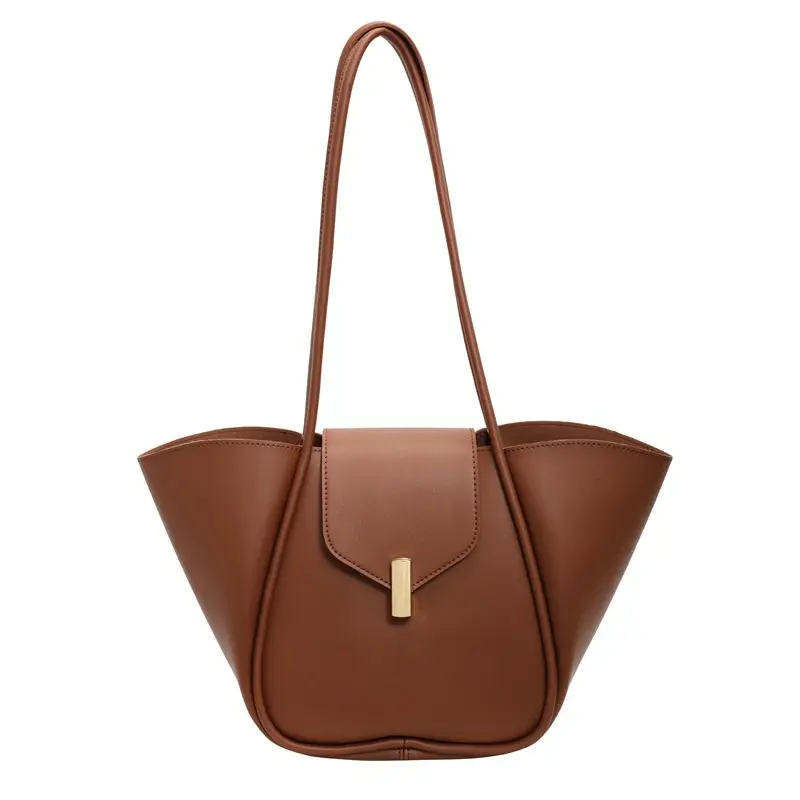 Brown Crossbody Shoulder Bag for Women with Gold Clasp - Image 3