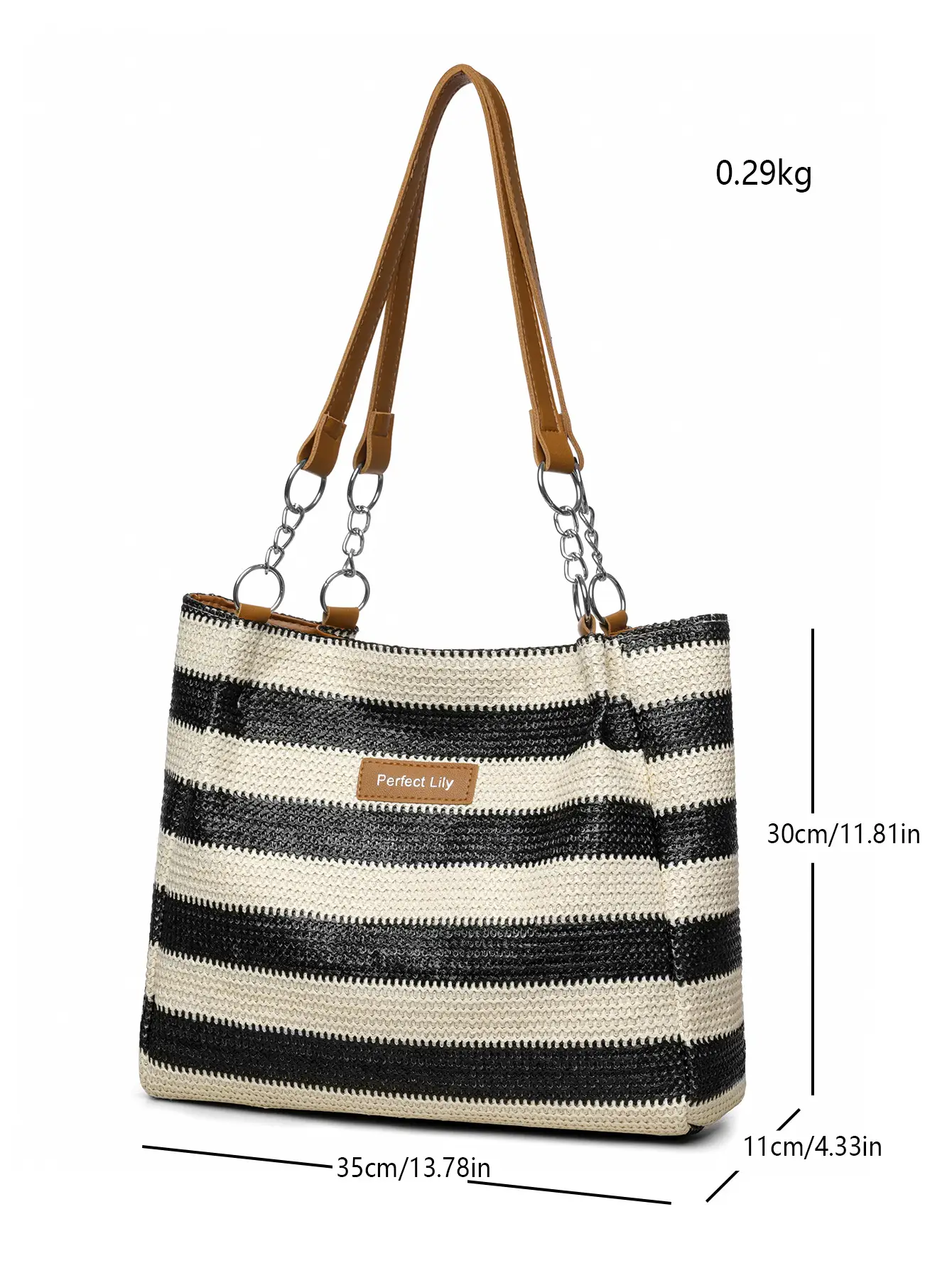 Women Cross Border Straw Tote Bag Red White Striped — feature 10