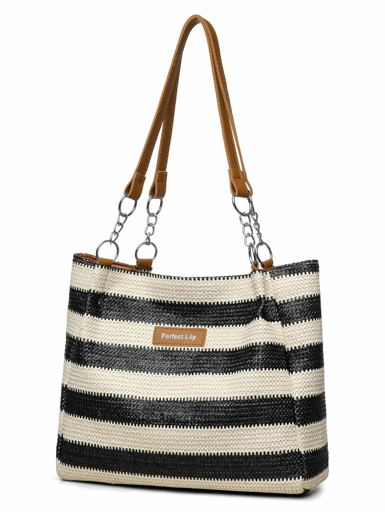 Women Cross Border Straw Tote Bag Red White Striped — feature 11