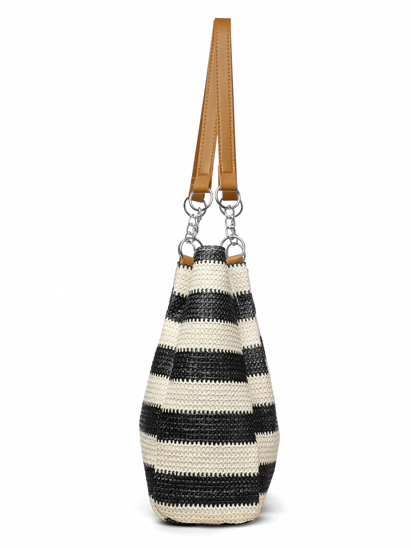 Women Cross Border Straw Tote Bag Red White Striped — feature 12
