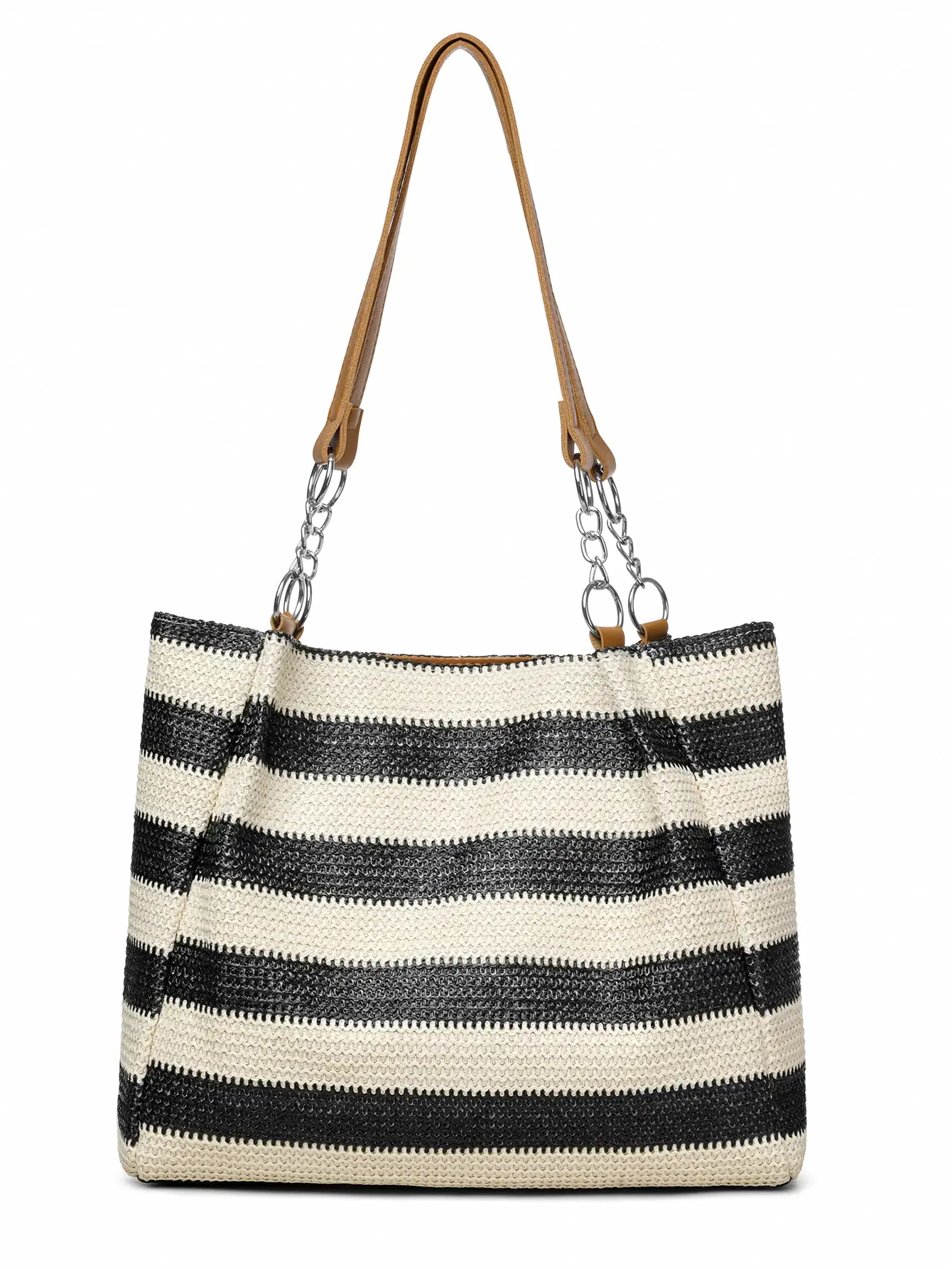 Women Cross Border Straw Tote Bag Red White Striped — feature 13