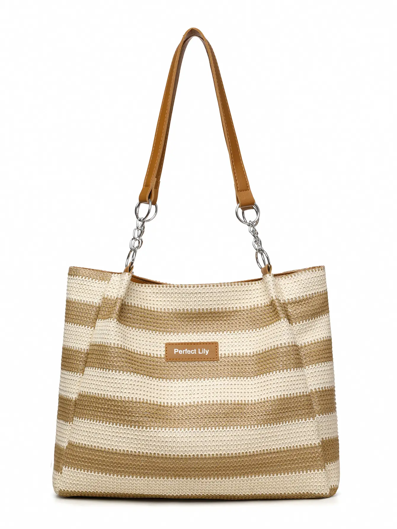Women Cross Border Straw Tote Bag Red White Striped — feature 16