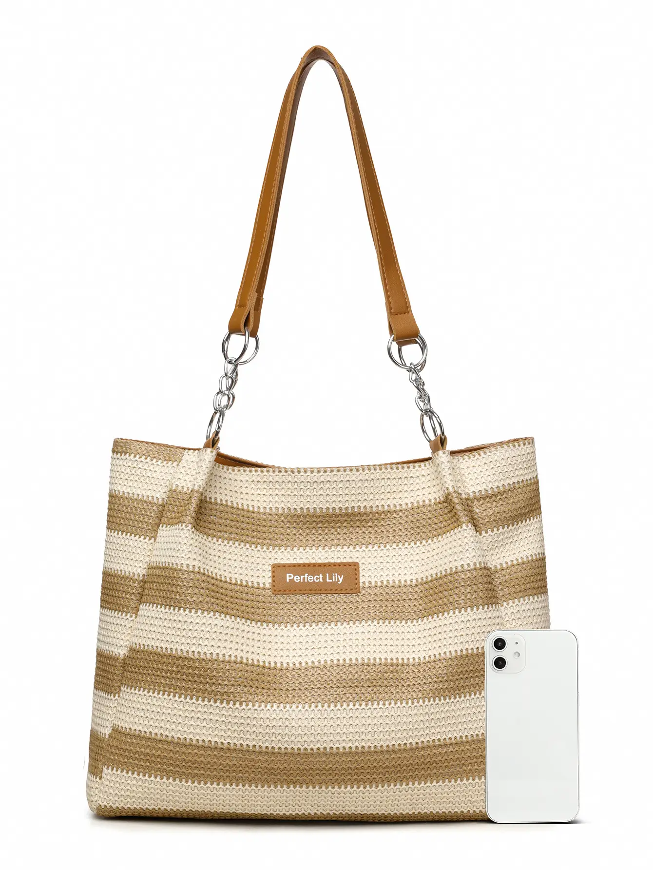Women Cross Border Straw Tote Bag Red White Striped — feature 17