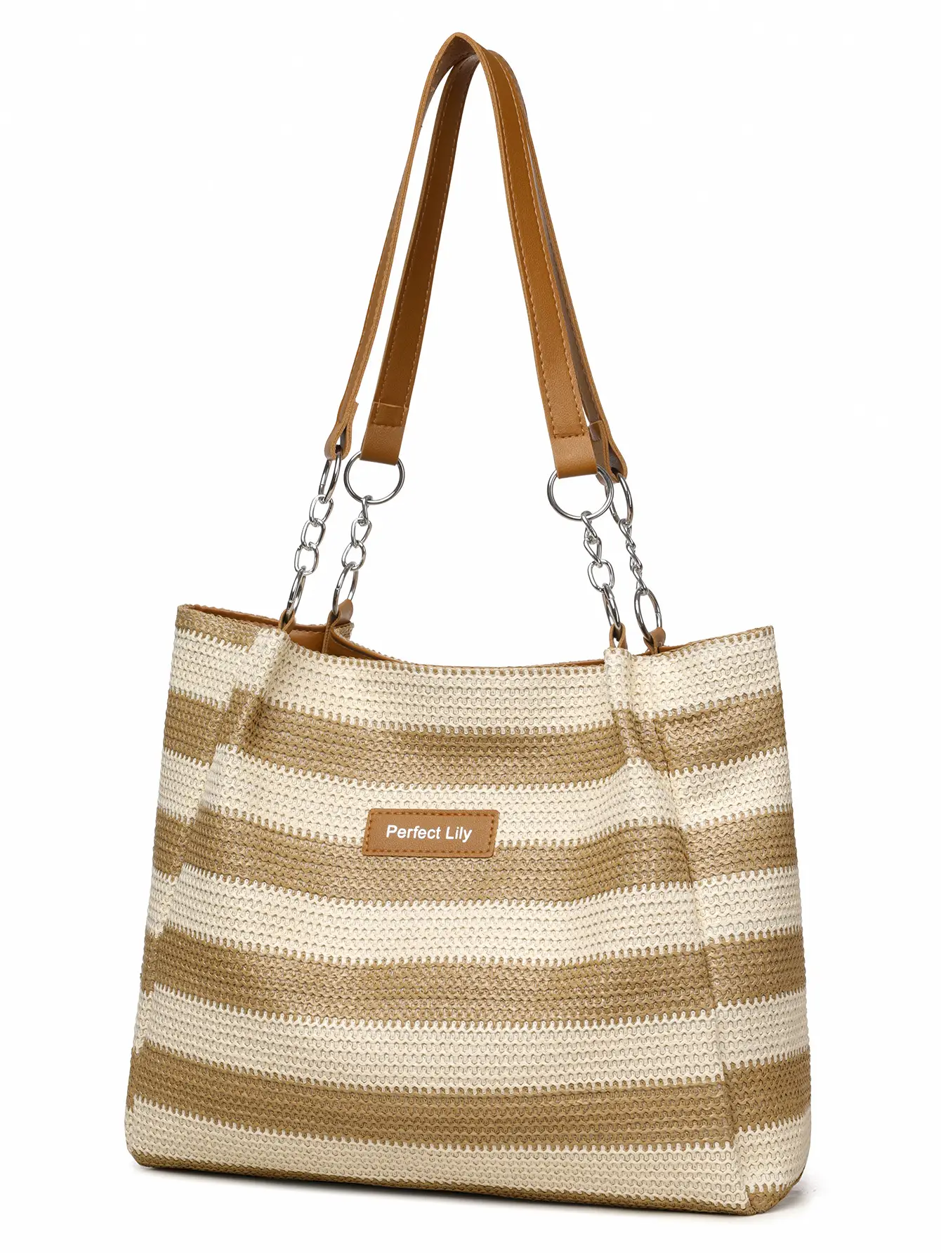 Women Cross Border Straw Tote Bag Red White Striped — feature 18