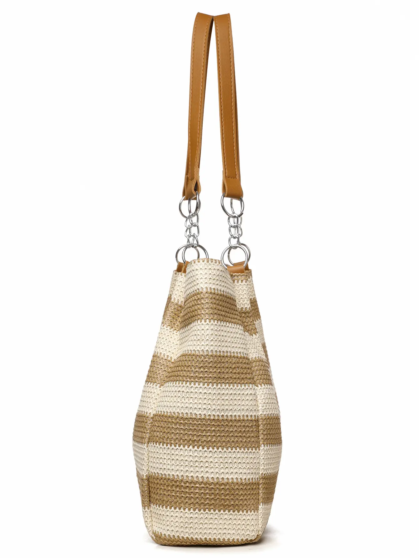 Women Cross Border Straw Tote Bag Red White Striped — feature 19