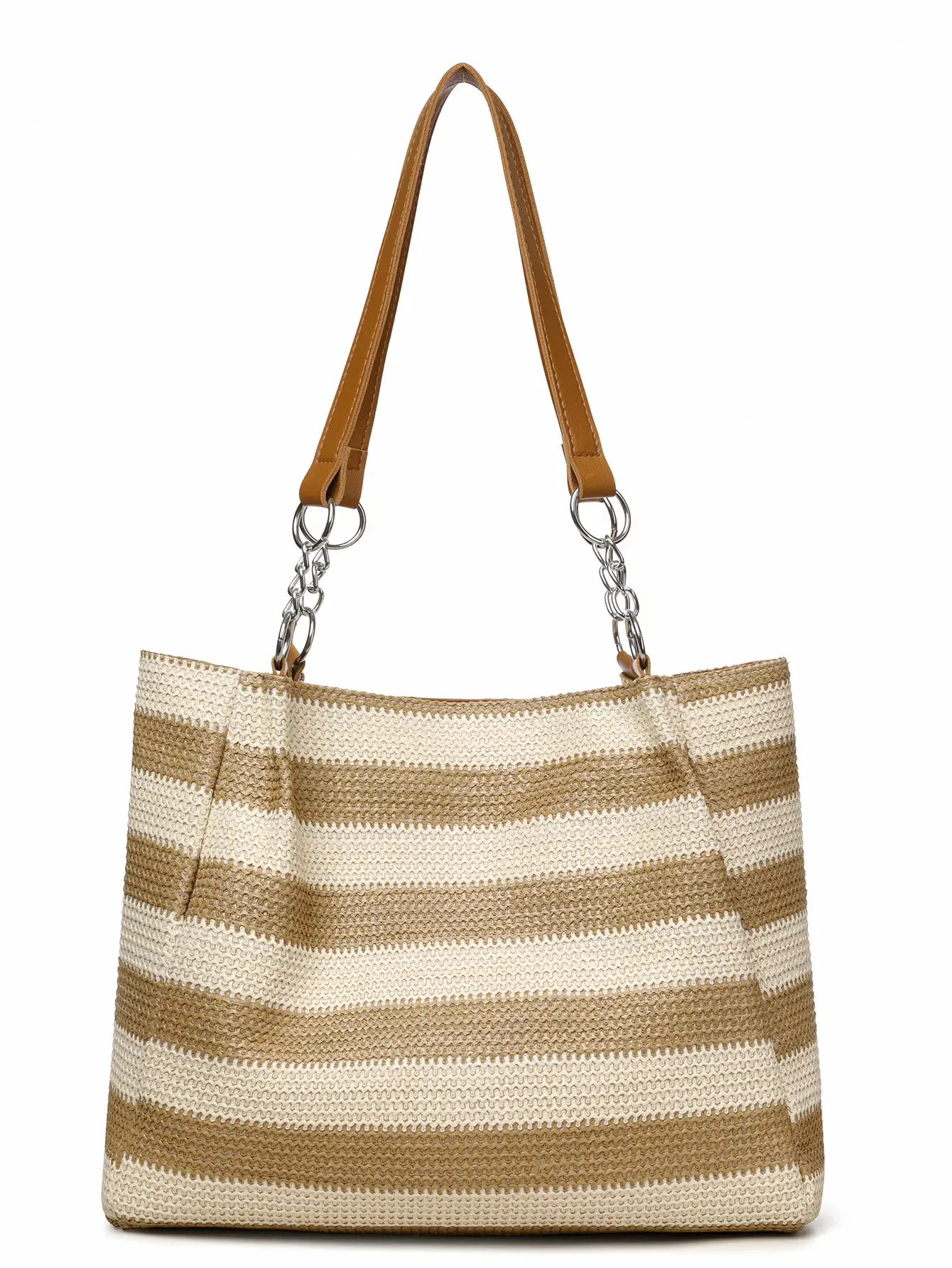 Women Cross Border Straw Tote Bag Red White Striped — feature 20