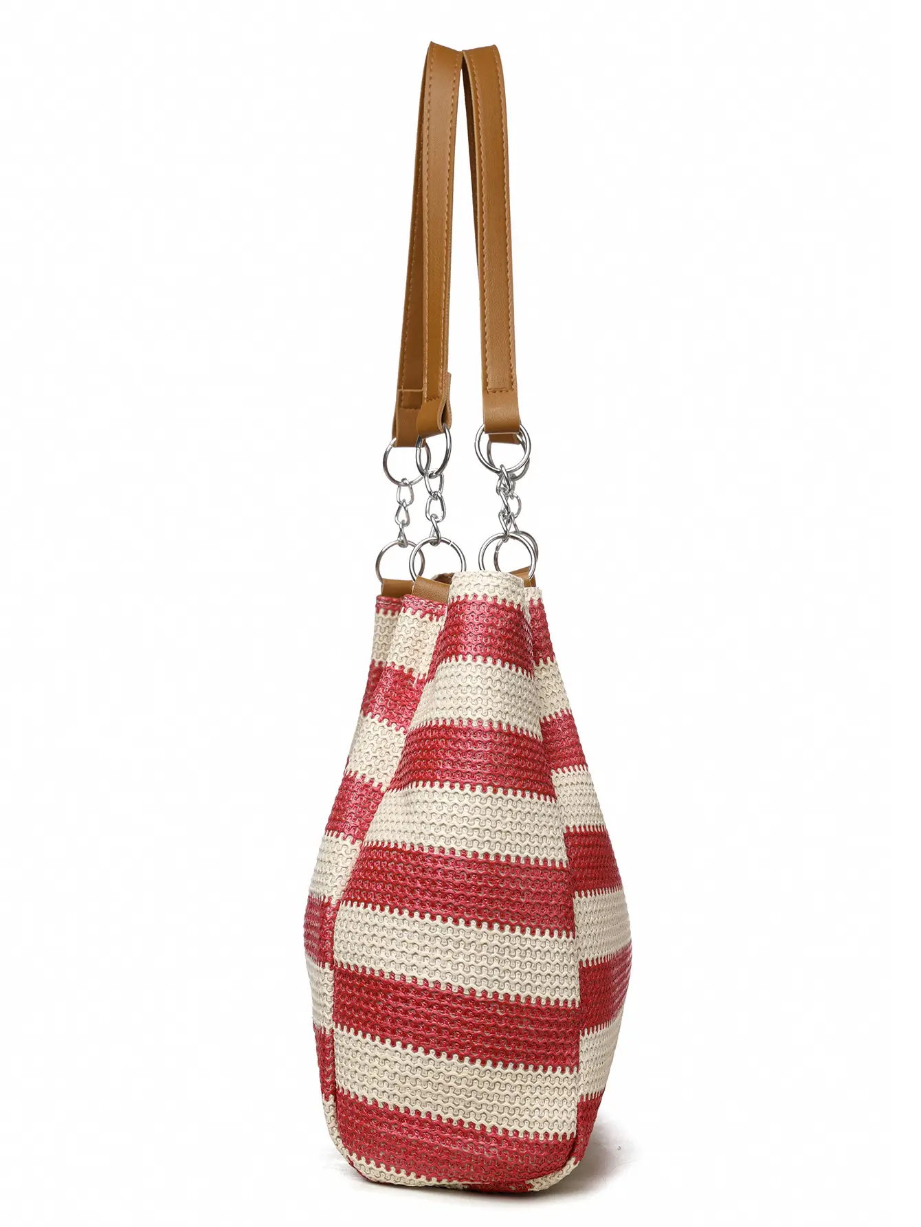 Women Cross Border Straw Tote Bag Red White Striped — feature 25