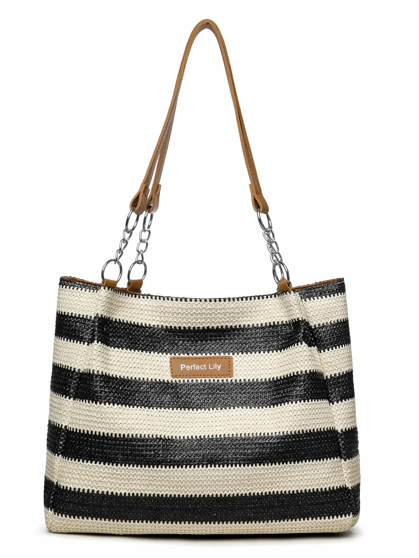 Women Cross Border Straw Tote Bag Red White Striped — feature 8