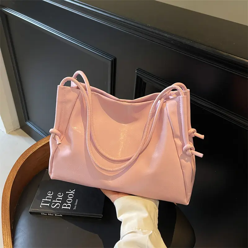Pink Glossy Women's Large Capacity Shoulder Bag - Image 6