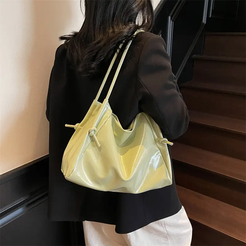 Pink Glossy Women's Large Capacity Shoulder Bag - Image 8