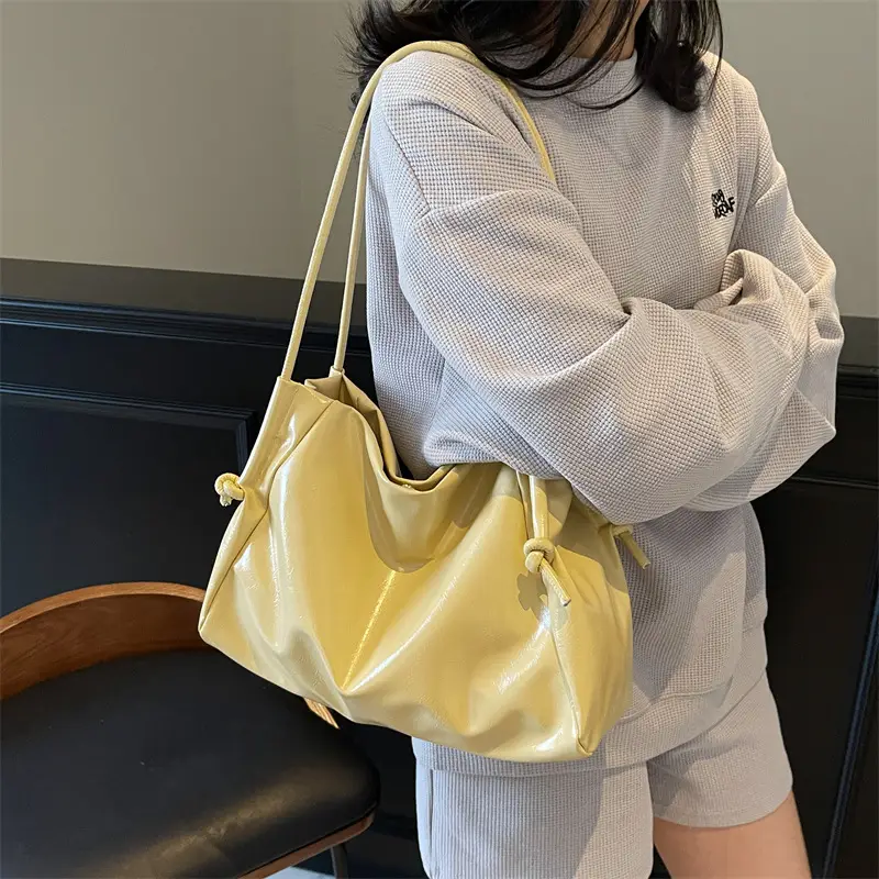 Pink Glossy Women's Large Capacity Shoulder Bag - Image 9