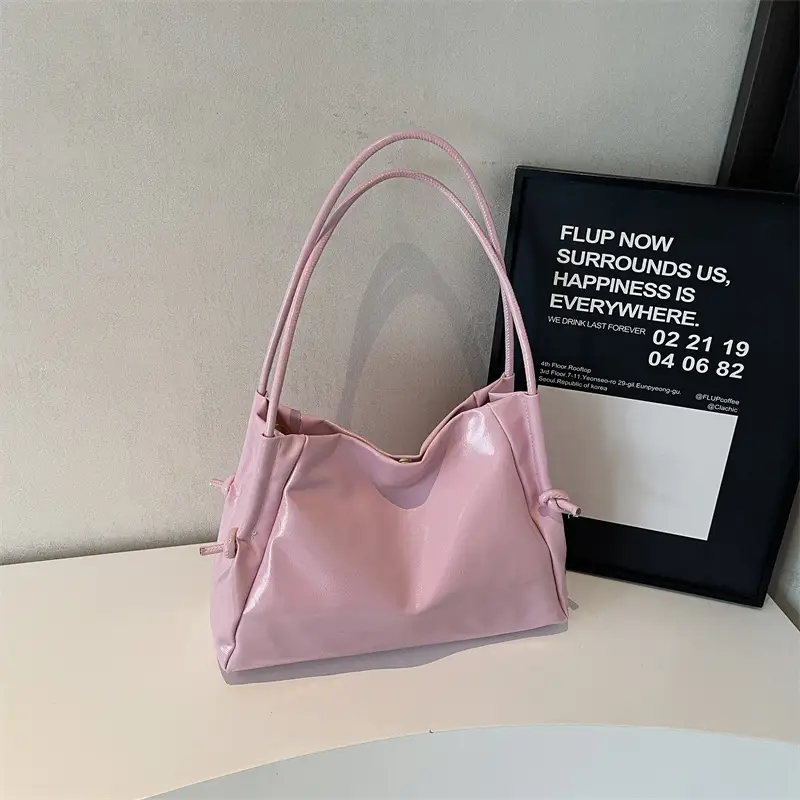Pink Glossy Women's Large Capacity Shoulder Bag - Image 2