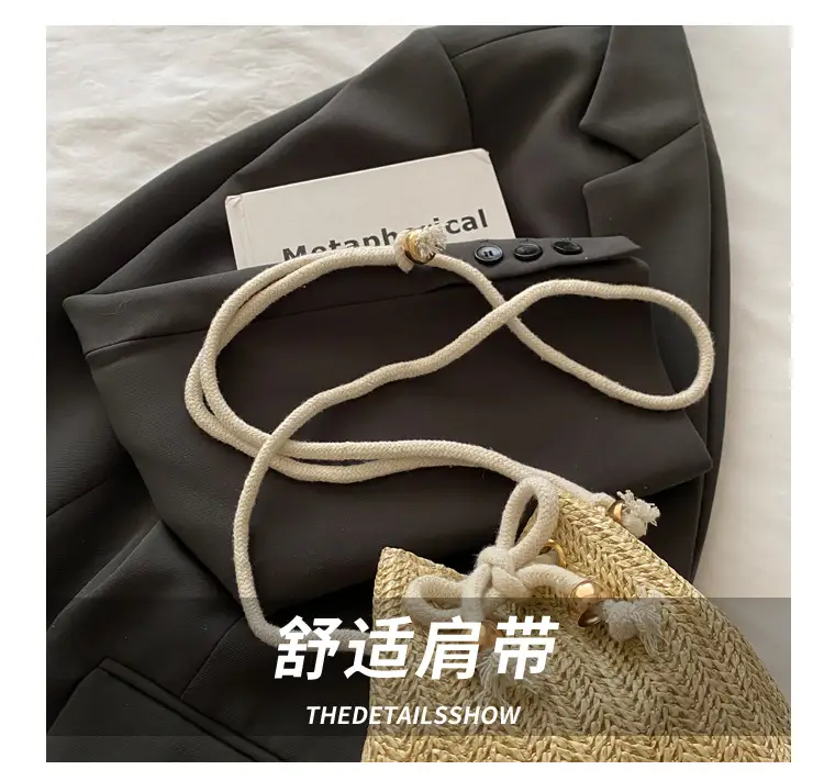Stylish Beige Knitted Bucket Bag with Drawstring Closure — feature 4
