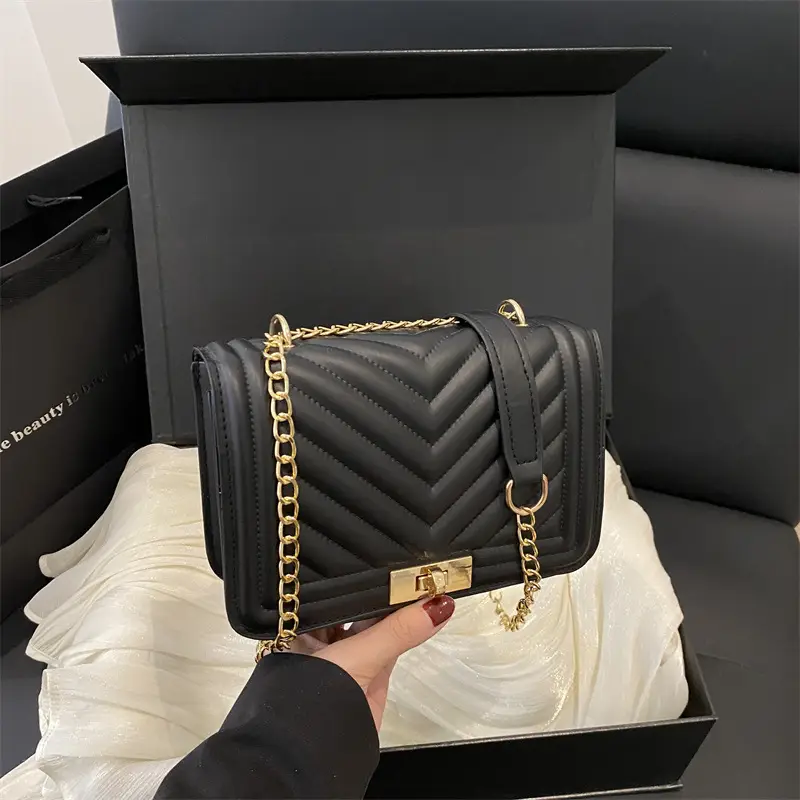 Black Embossed Chain Shoulder Bag for Women 2025 - Image 6