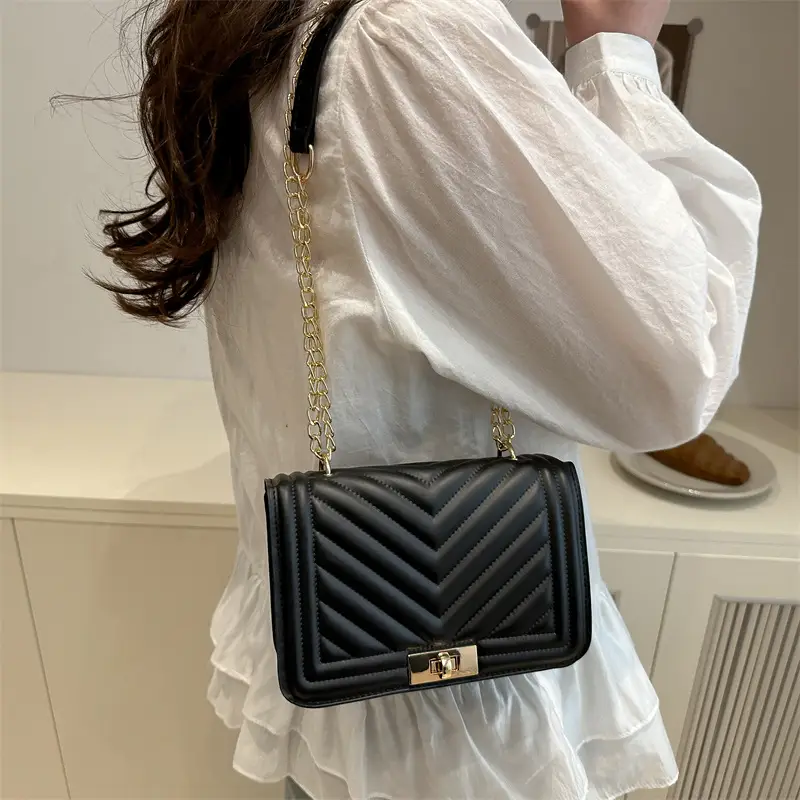 Black Embossed Chain Shoulder Bag for Women 2025 - Image 8