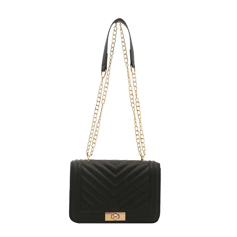 Black Embossed Chain Shoulder Bag for Women 2025 - Image 2