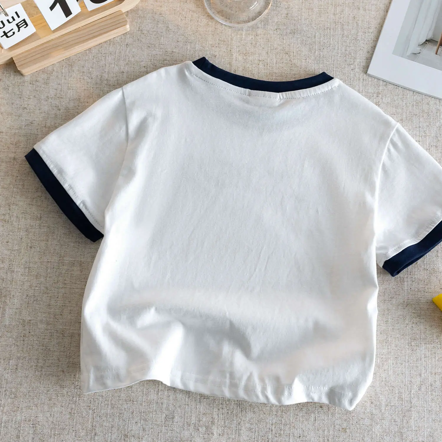 Boys Bear Embroidered Cotton T-Shirt Navy Yellow — feature 6