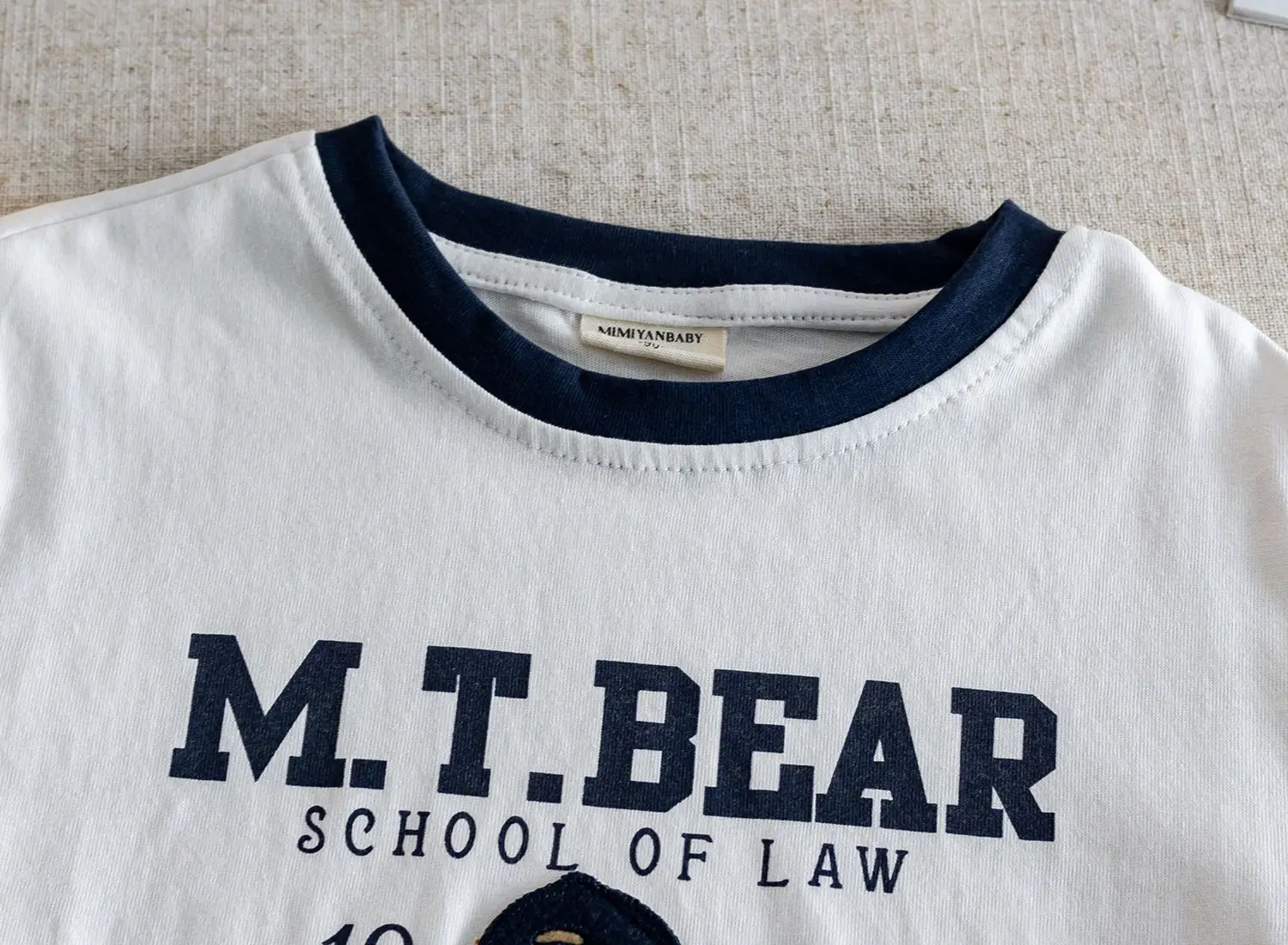 Boys Bear Embroidered Cotton T-Shirt Navy Yellow — feature 7