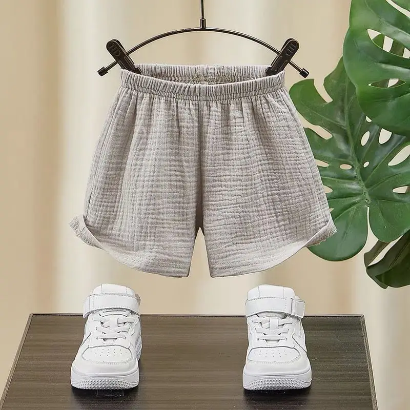 Boys Cotton Linen Summer Suit White Brown Shorts - Image 5