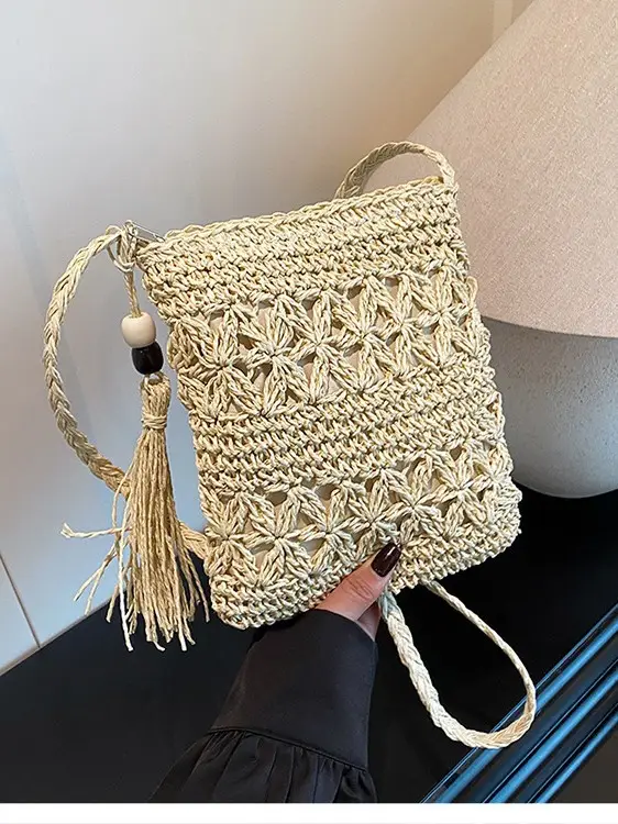 Hand-Woven Straw Crossbody Bag for Women - Image 3