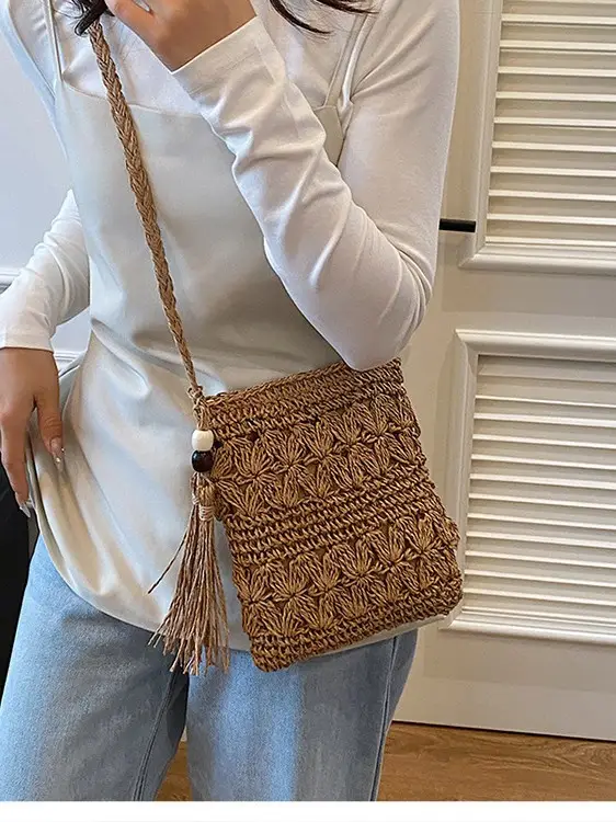 Hand-Woven Straw Crossbody Bag for Women - Image 4