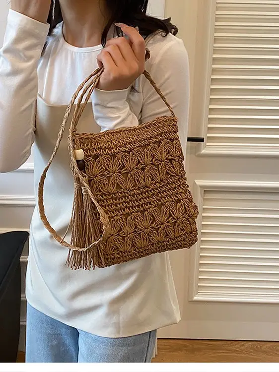 Hand-Woven Straw Crossbody Bag for Women - Image 6