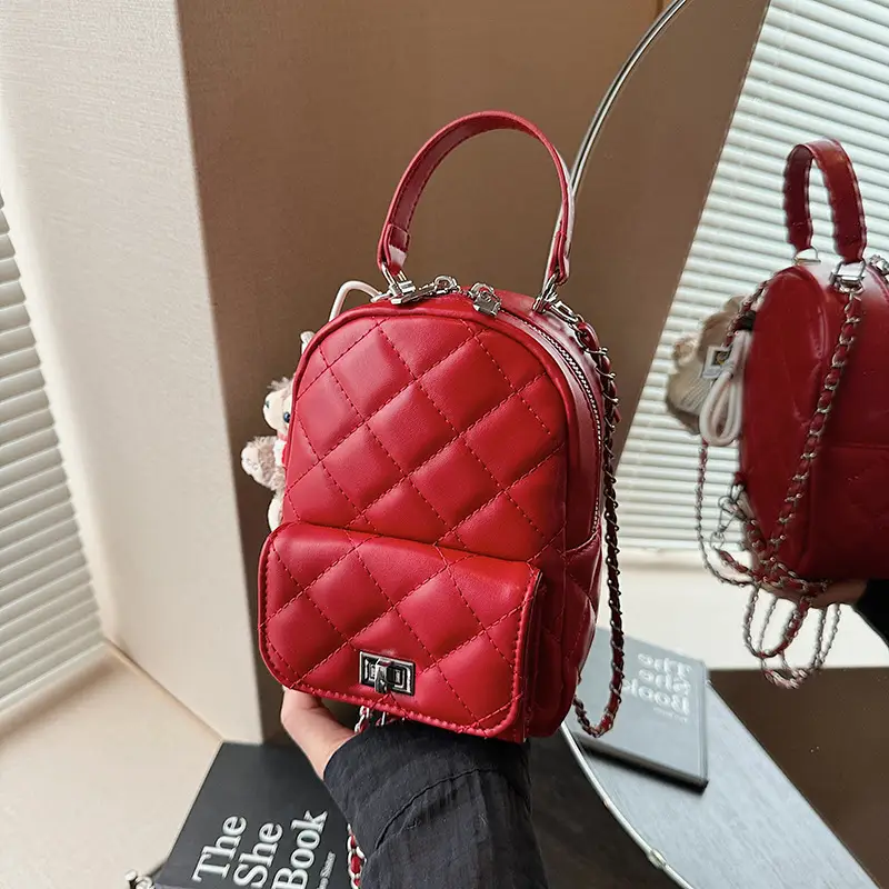Red Rhombus Mini Backpack for Women - Image 9