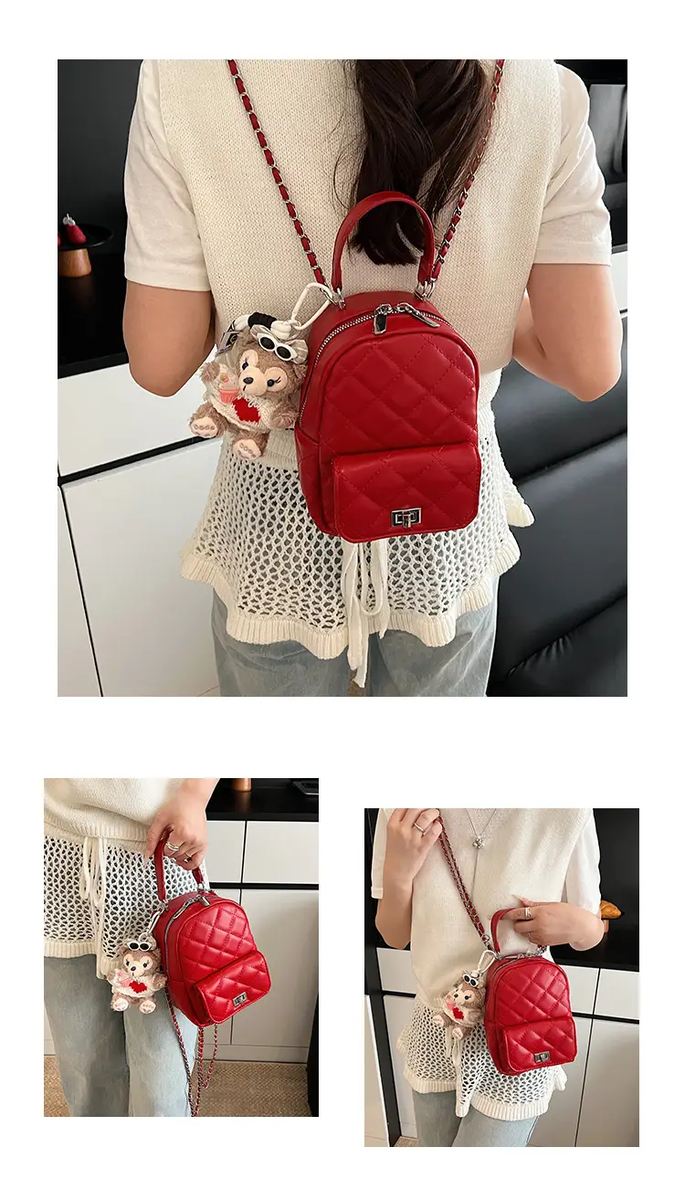 Red Rhombus Mini Backpack for Women — feature 10
