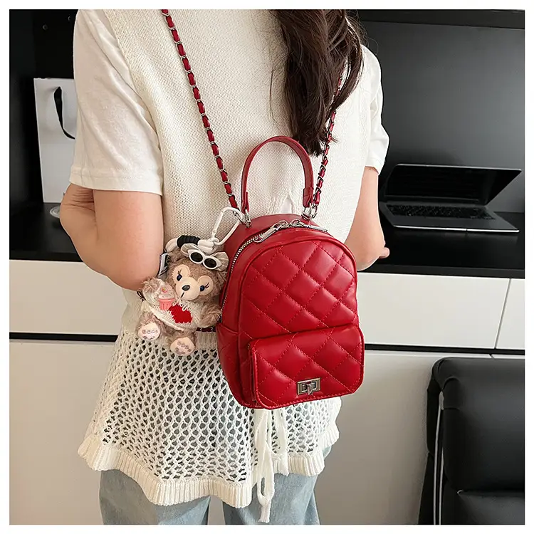 Red Rhombus Mini Backpack for Women — feature 15