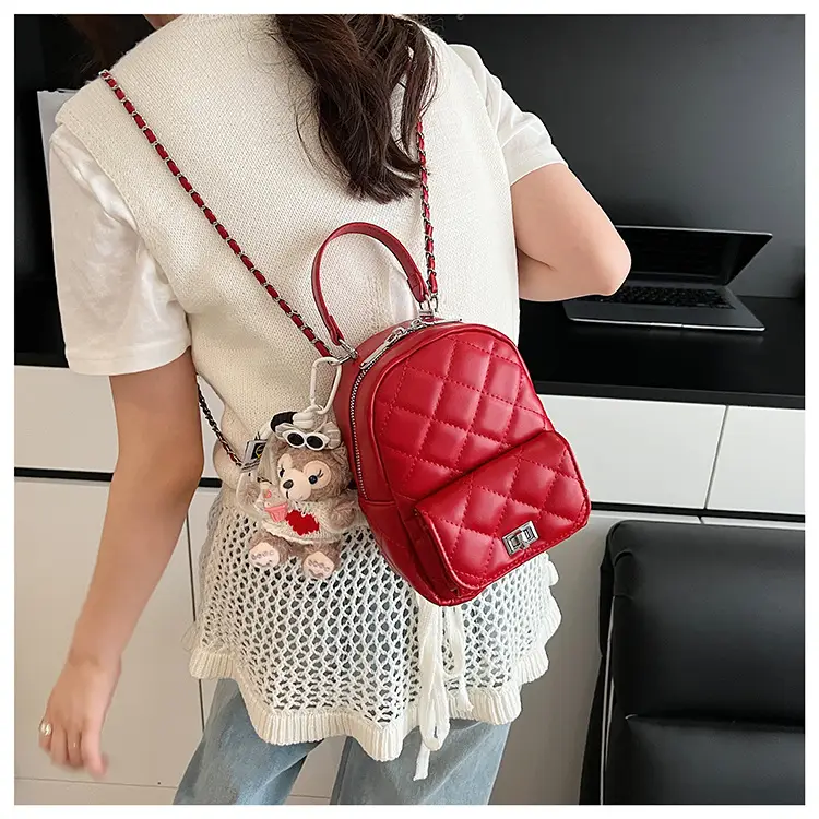 Red Rhombus Mini Backpack for Women — feature 16