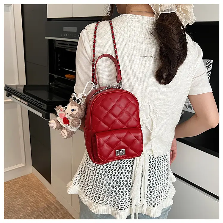 Red Rhombus Mini Backpack for Women — feature 17