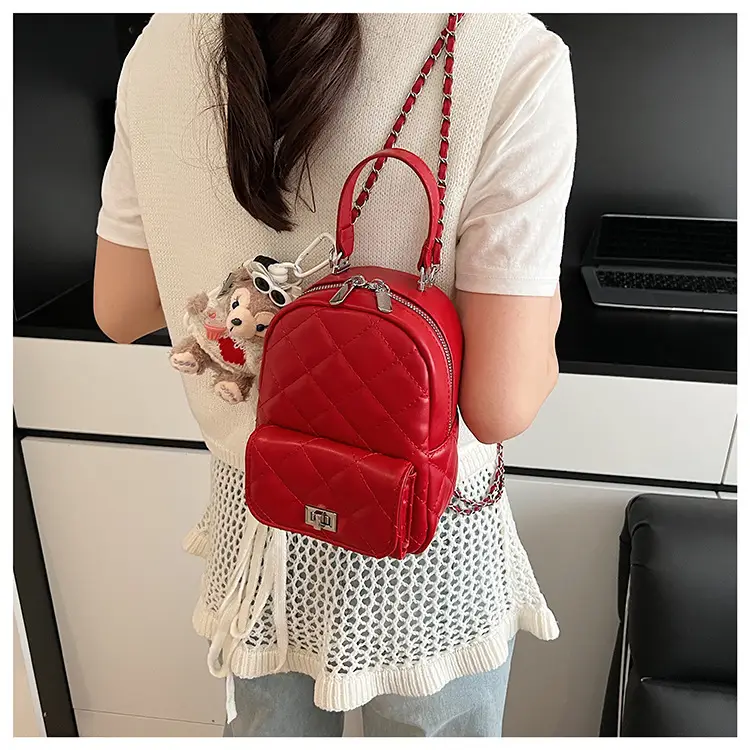 Red Rhombus Mini Backpack for Women — feature 18