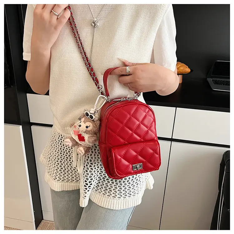 Red Rhombus Mini Backpack for Women — feature 19