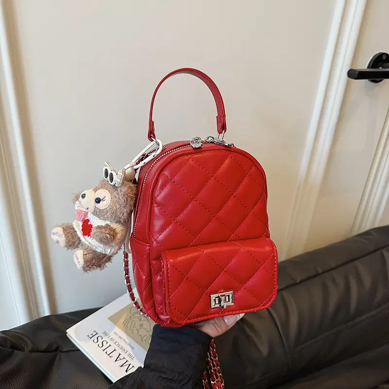 Red Rhombus Mini Backpack for Women - Image 3