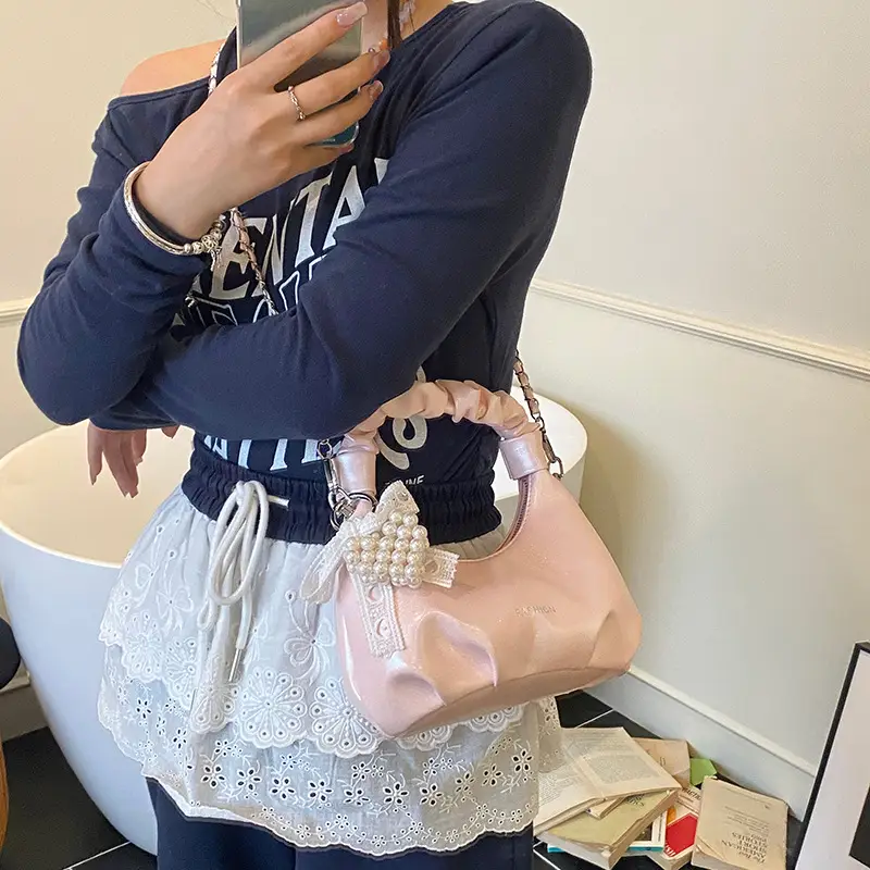 Women's Pleated Pearl Crossbody Bag 2025