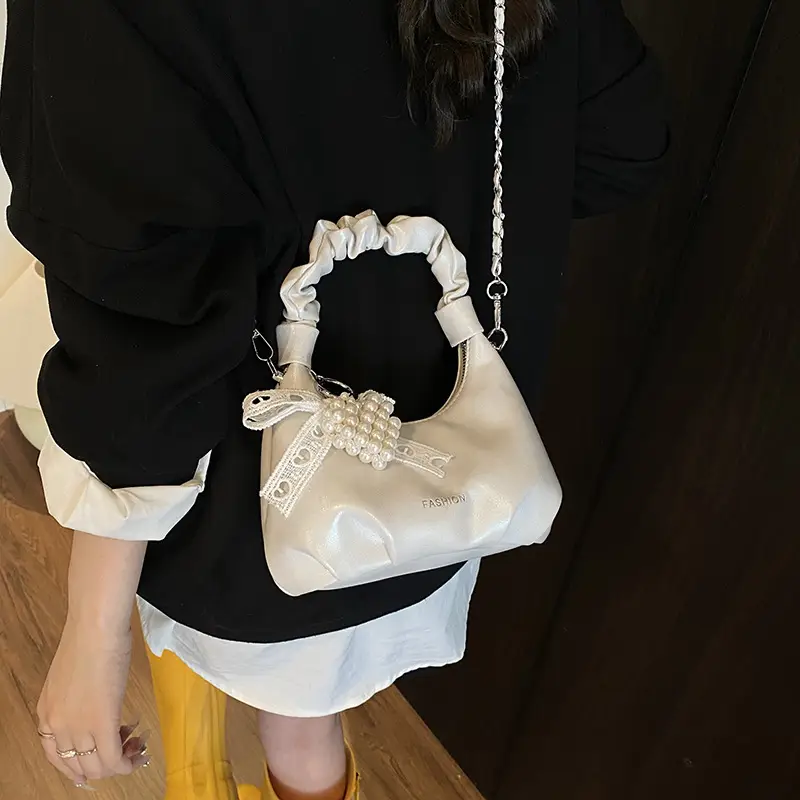 Women's Pleated Pearl Crossbody Bag 2025