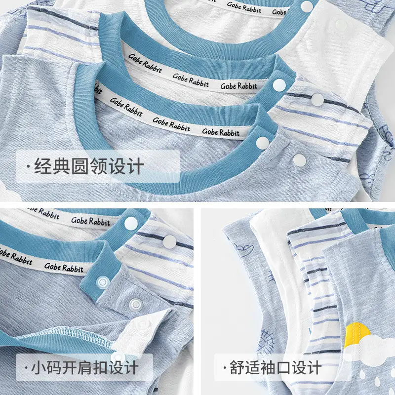 2025 New Boys Sleeveless T-Shirt Striped Blue Elephant Print - Image 8