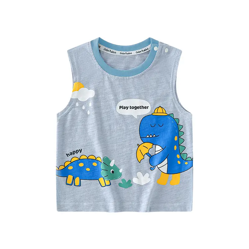 2025 New Boys Sleeveless T-Shirt Striped Blue Elephant Print - Image 9