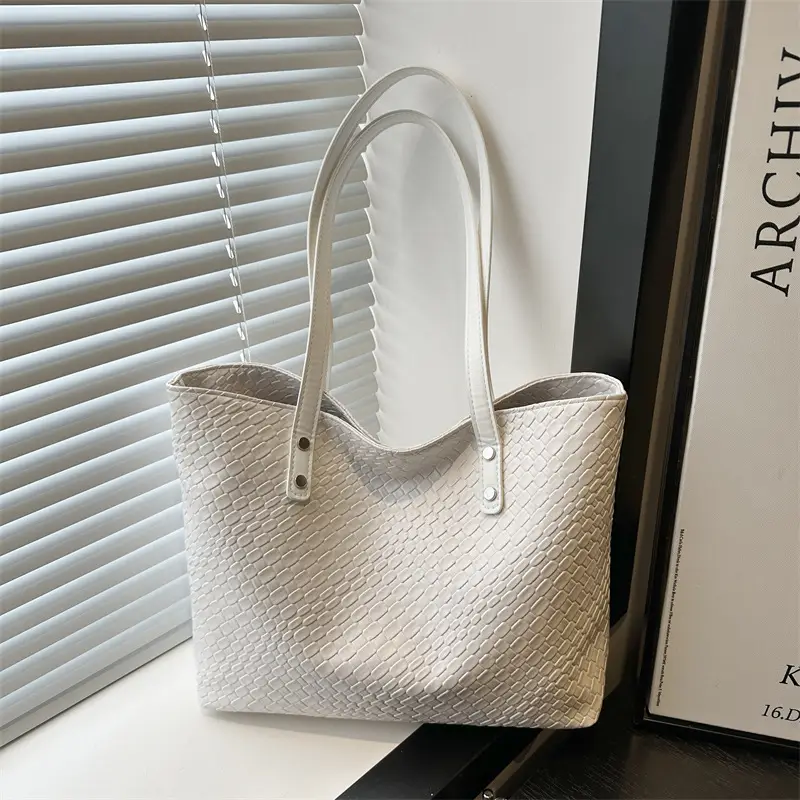 Women's Red Textured Shoulder Tote Bag Large Capacity - Image 8