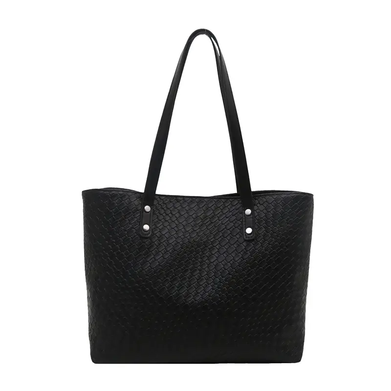 Women's Red Textured Shoulder Tote Bag Large Capacity - Image 10